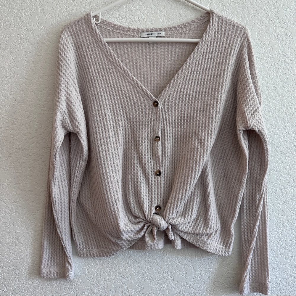 American Eagle Waffleknit Top with Buttons